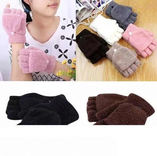 

winter warm men women gloves cute half finger turn over flip knitted mittens 6 colors gloves without fingers, Blue;gray