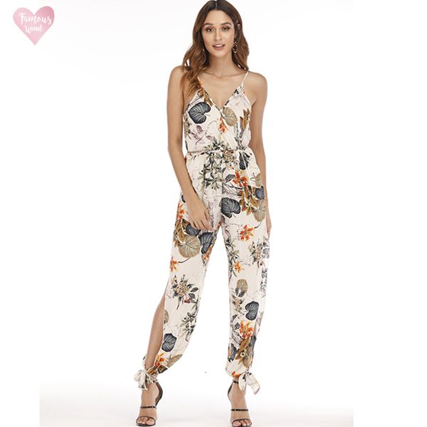 

female jumpsuit for women 2019 floral print jumpsuit trousers womens female bohemian rompers jumpsuit long pants summer overalls, Black;white