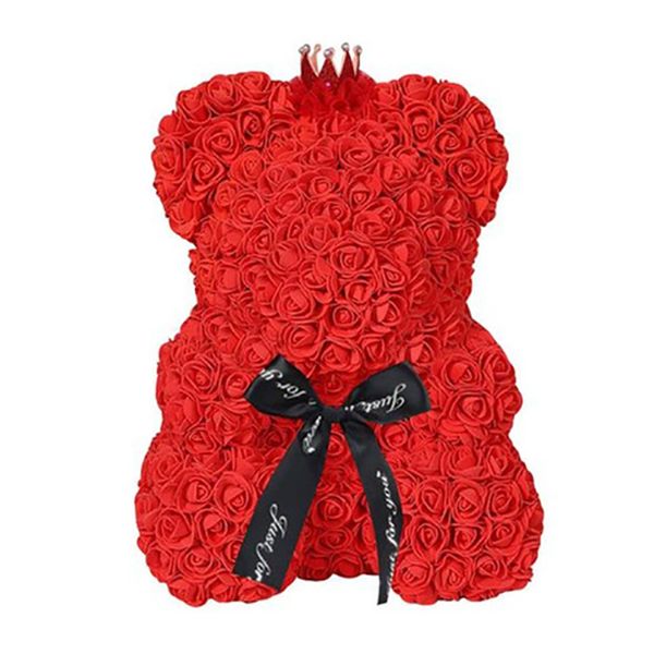 

25cm bear of roses flowers teddy bear with crown wedding festival diy surprise wedding gift for girl lover red