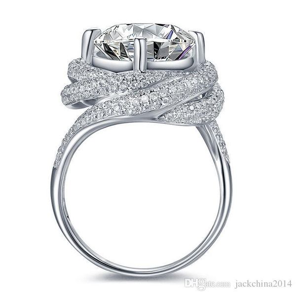 

размер 5-11 pave настройка round cut 3ct роскошные ювелирные изделия finger 925 стерлингового серебра белый топаз cz алмаз обручальное кольц, Silver