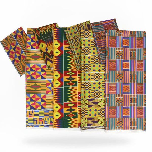 

nigeria ghana kente silk fabric digital printed fabric ankara african wax pattern 4 yard audel +2 yards chiffon for dress, Black;white