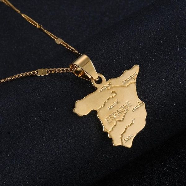 

gold color spain map pendant necklace spanish country map charm jewelry, Silver