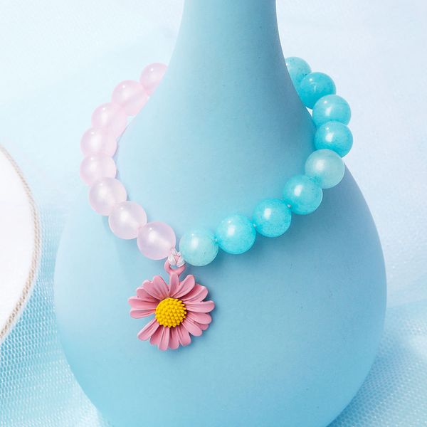 

new natural stone crystal beaded bracelet women sun flower charm pendant bangle small daisy bracelet handmake 8mm beads hand chain jewelry, Black