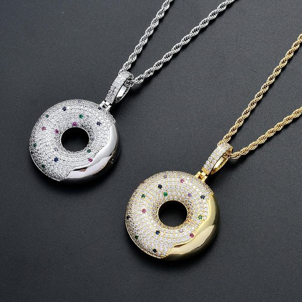 

iced cz doughnut pendants for women necklace hip hop neckalce jewelry gift brass mirco setting zircon cn109, Silver