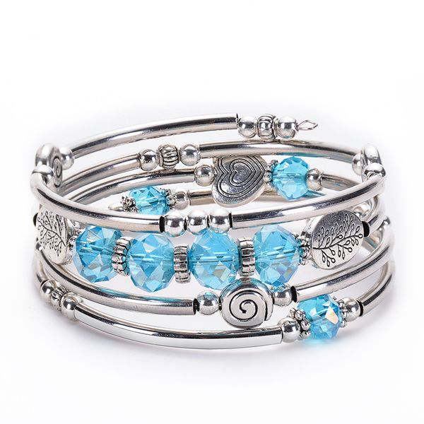 

bohemian blue natural crystal winding bracelet antique silver leaf heart lover bangle for women summer beach jewelry gift, Black