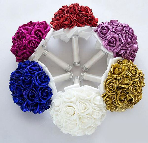 

glitter foam rose bouquet artificial flower glitter rose hand flower bridal bouquet home wedding decoration valentine's day gift