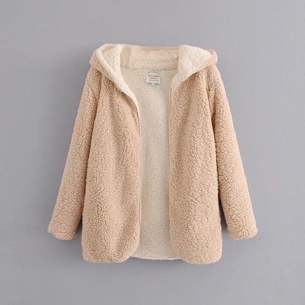 

winter hairy thickening two-sided clothes loose coat cardigan 2019 woman keep warm even hat leisure jackets, Black;brown