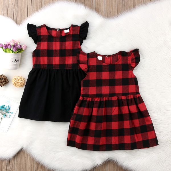 

Newborn Baby Girls Clothes Red Black Plaid Dress For Girls Toddler Kids Party Pageant Dresses