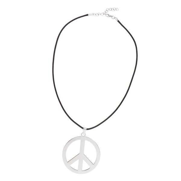 

classic peace sign love hippie pendant leather necklace for women men, Silver