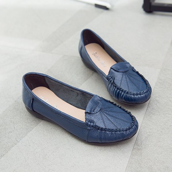 

women's flat shoes genuine leather casual slip on loafers soft comfortable moccasins mother single leather shoes zapatos mujer, Black