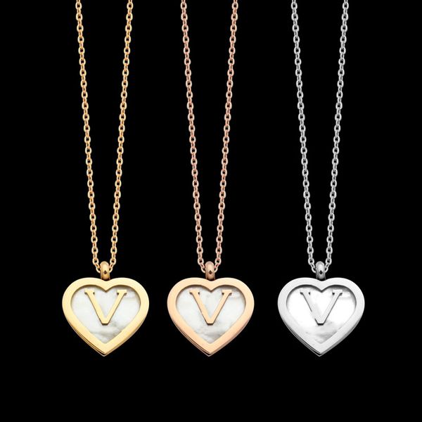 

titanium steel jewelry wholesale v letter peach heart white shell necklace women's heart shell necklace, Silver