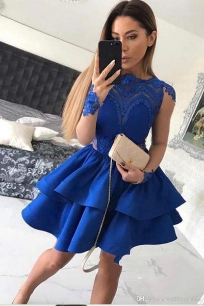 Novo Último Royal Blue Mini Curto Homecoming Vestidos de Manga Longa Doce 16 Vestidos de Formatura Festa Prom Vestido Robes de Soirée