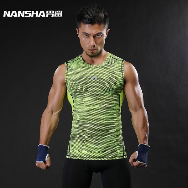 

nansha brand breathable quick dry men ' sporting vest clothing compression tank workout tight -fitting clothes sportwear, White;black