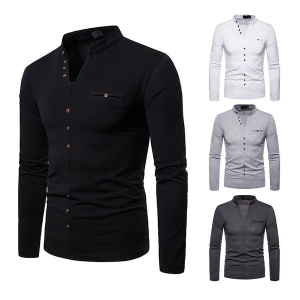 

tshirts long sleeve v neck thick mens casual male tees with button autumn designer mens, White;black
