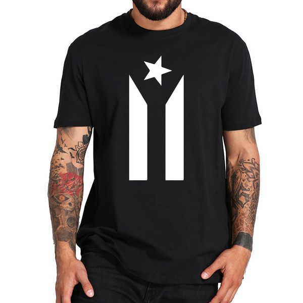 

eu size 100% cotton t shirt black boricua flag protest fuerza puerto rico tshirt short sleeve crewneck soft tee, White;black