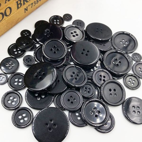 100 Stück 30 mm schwarzer Mantel-Kunststoffknopf, 4 Löcher, zum Basteln, Nähen, PT251