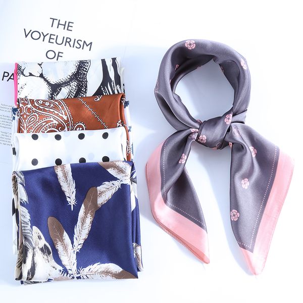 

[70*70cm]fashion women scarf multifunctional patterns print style silk scarves hair tie headscarf square neck scarfs for ladies, Blue;gray