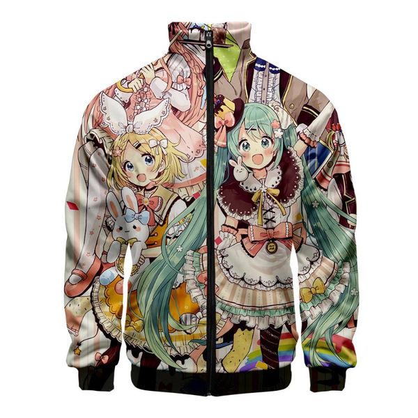

hatsune miku print stand collar jacket men/women winter fashion casual harajuku soft jacket coat sale, Black;brown