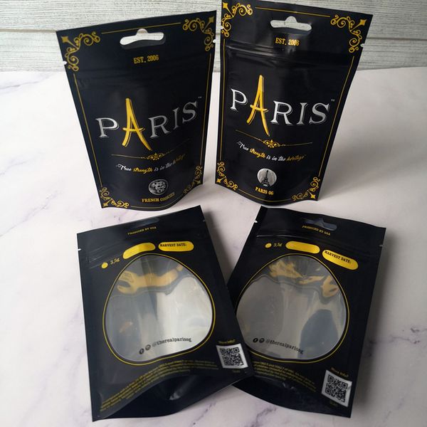 

new arriival 3.5g paris og smell proof bags french cookis childproof bag stand up pouch dry herb flowers packaging bagg