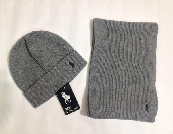 

polo winter brand hat and scarf sets for men women warm designer knitted beanies scarves and hats sets 2019, Blue;gray
