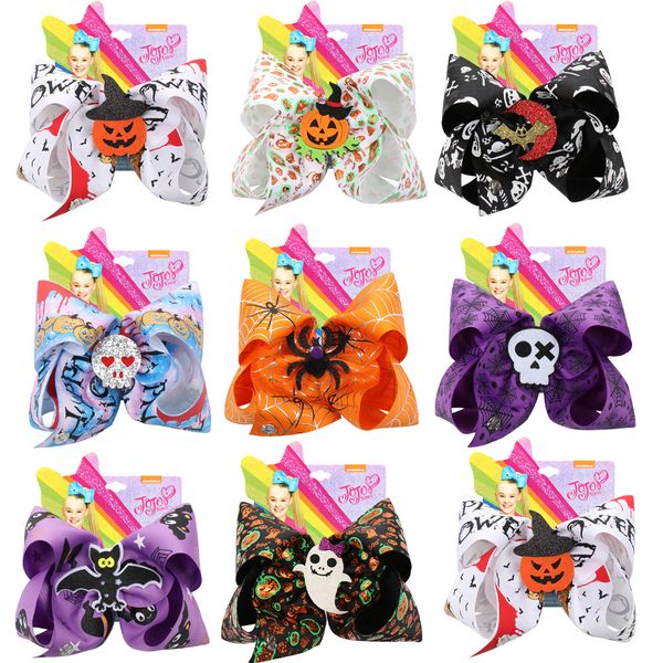 

new series 7 inch large-size halloween baby jojo bows hairpin 8 styles handmade girls headwear boutique hair clips, Black;brown