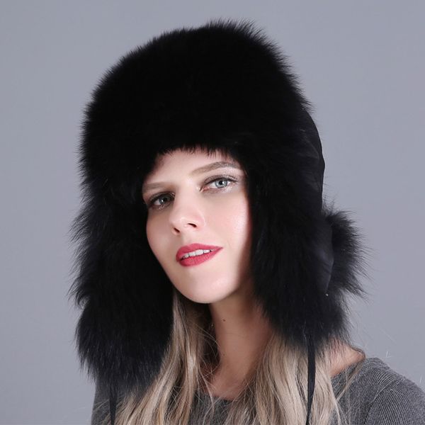 

women cap bomber hat snow adjustable thick autumn winter skiing earflap warm real fur natural trapper, Blue;gray