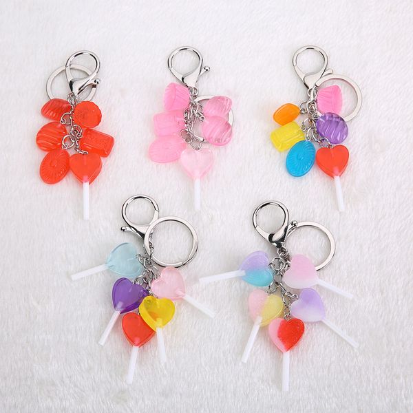 

1pc the multicolor heart lollipop candy keychain flatba resin pendant resin dessert keyring for woman, Silver
