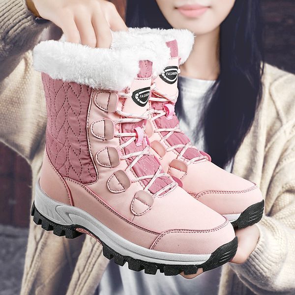 

winter warm women boots shoes woman pu boots women platform lace up fashion female shoes flat fur thick snow dropshipping, Black