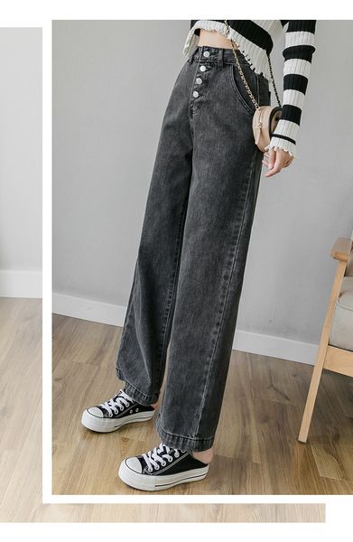 

древесный уголь wide leg straight jeans женский весна новая мода, Blue