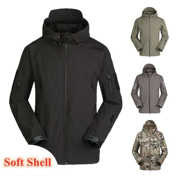 

autumn winter men's windproof warm fleece jacket army tactical camouflage clothing outdoor waterproof hooded coat windbreakers, Blue;black