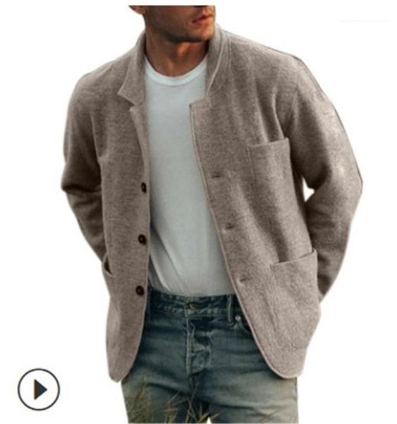 

solid color jacket mens single breasted coats with pockets stand collar long sleeved jacket mens spring autumn, Black;brown