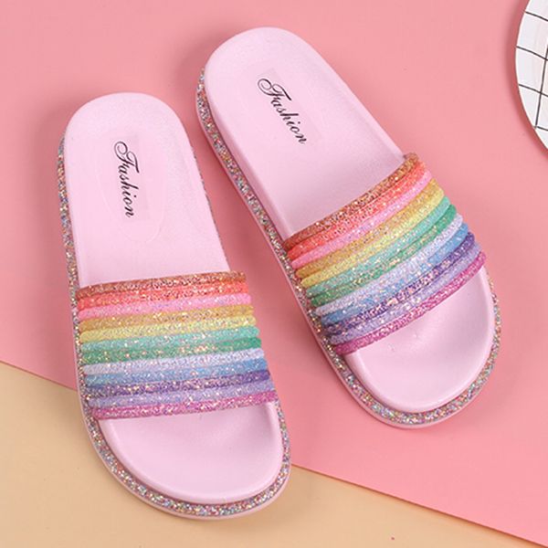 

2020 new arrival sandals slippers outdoor rainbow platform-bottom casual beach walk shoes flip-flops anti-slip slippers sandals, Black