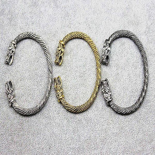 

viking norse open adjustable bangle jewellery gothic wolf head silver gold black color bracelet