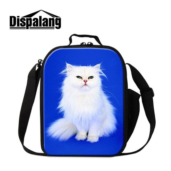 

dispalang children diy image lunch bag cat printed canvas cooler bags thermal picnic bolsa termica lancheira kids meal bag, Blue;pink