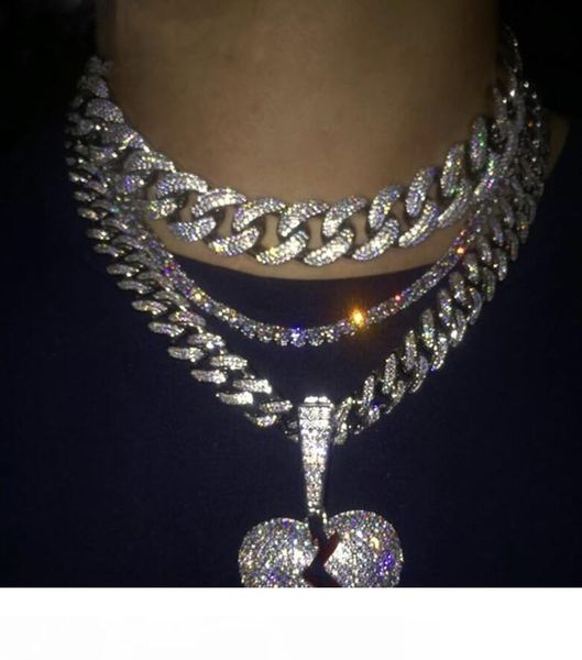 

hip hop jewelry with zircon luxury iced out chains vintage high grade love heart pendant necklace stainless steel jewelry wholesale mens n, Silver