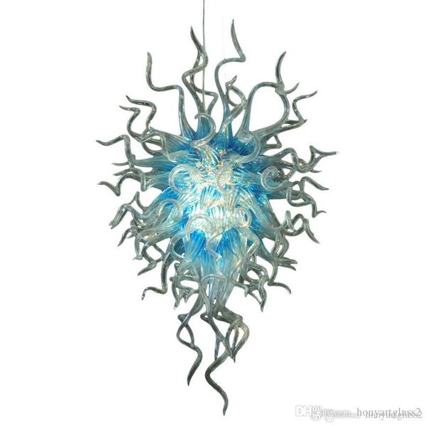 

crystal glass lamps turquoise blue color pendant lamps led light european style modern blown glass chandelier lighting