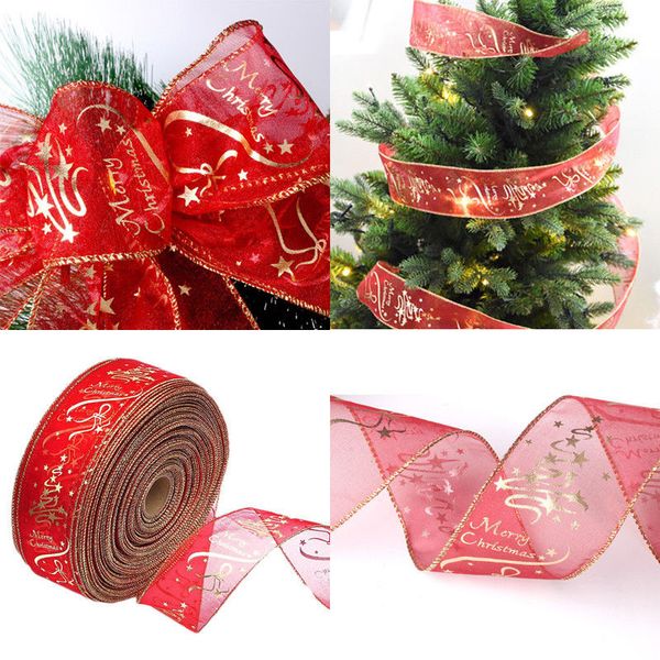 

2018 red christmas tree decoration stamping silk satin ribbon gift wrapping holiday