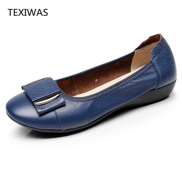 

texiwas women shoes woman genuine leather flat shoes casual work loafers ballet flats new fashion women flats plus size 34 - 43 y200320, Black