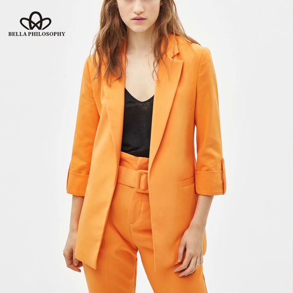 

bella philosophy 2019 women solid vintage loose long suit jacket coat outerwear office lady pant suits blazer, White;black