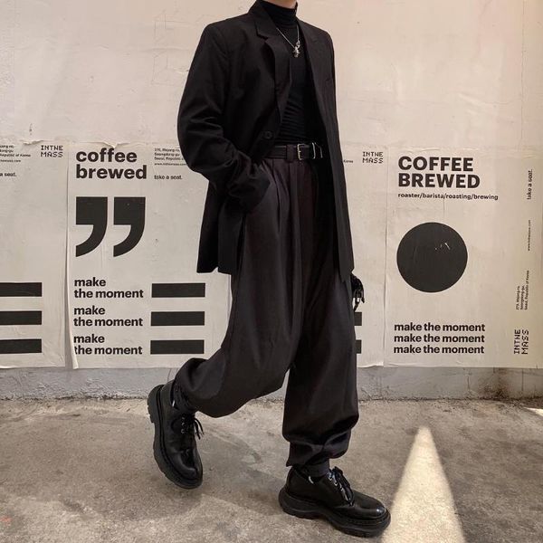 

men's pants male loose vintage fashion suit long harem trousers men korea japan style streetwear casual bundle hem, Black