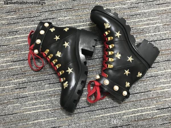 

gg red martin bottoms air women's australia classic kneel boots ankle boots imitation pear leather embroidered motocycle women boot, Black