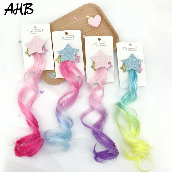 

cute girls star wigs hairpins ponytail kids rainbow hair clip for hair braider accessories haxy0524, Slivery;white