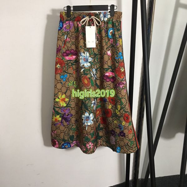 

high end women girls a-line midi skirt all over interlocking letter floral pattern skirts vintage dress runway fashion design luxury dresses, Black