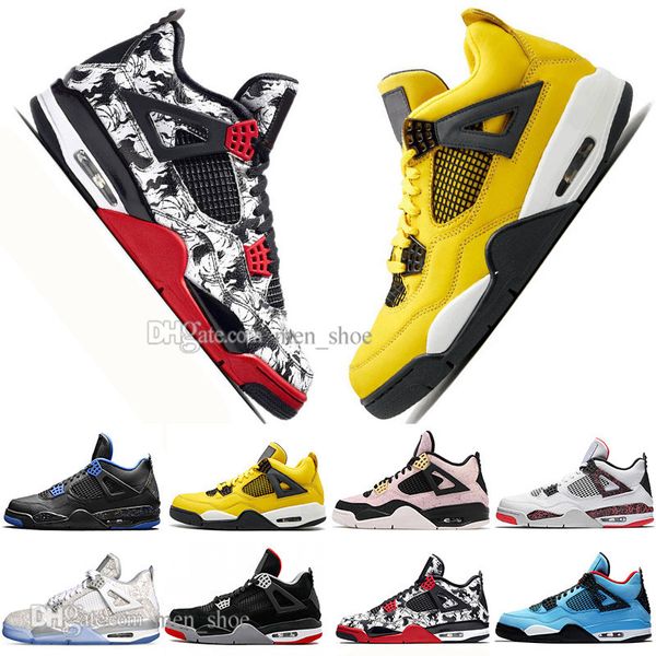

2019 bred 4 4s what the cactus jack laser wings mens basketball shoes denim blue pale citron men sports designer sneakers 36-47
