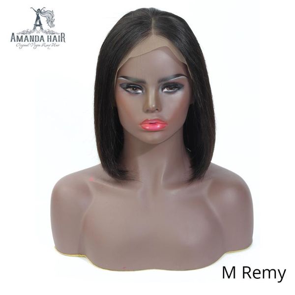 

amanda straight brazilian human hair bob wigs lace front 13x4 150% density remy human hair transparent lace wigs glueless, Black;brown