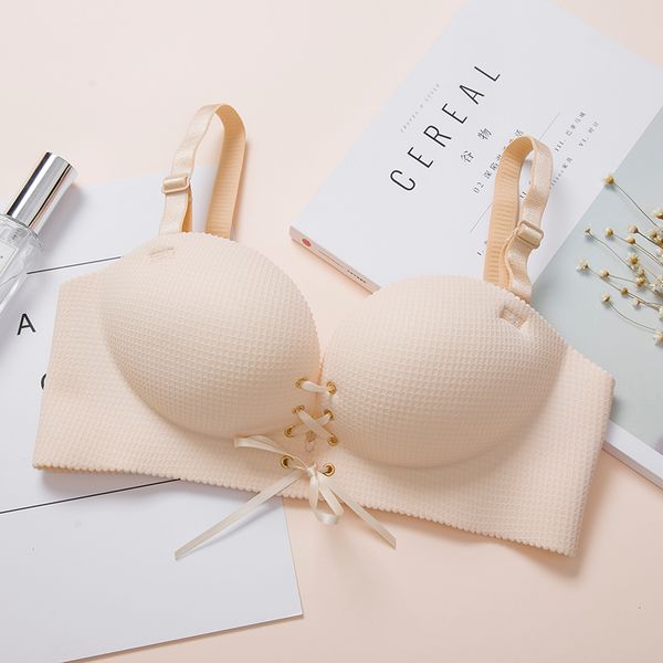 

bras seamless push up bra b c cup bh for women brassiere gather underwear adjustable intimates soutien gorge femme, Red;black