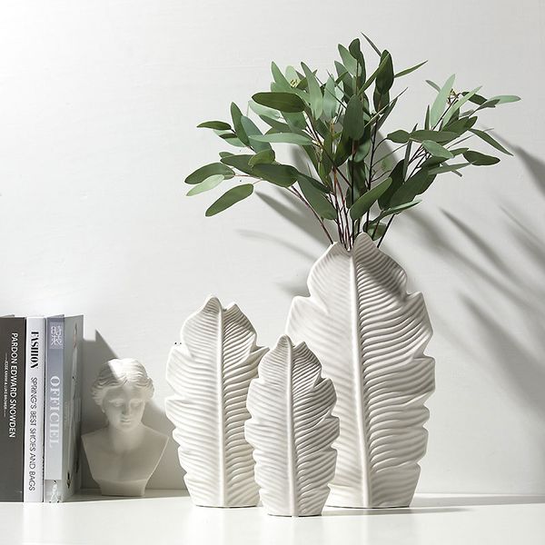 Ceramic Vase Nordic Style Desktop Flower Vase Leaf Shape Flower