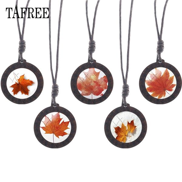

maple leaves rope glass cabochon pendant plant moive fashion wooden necklace diy custom gift for ladies qf394, Silver
