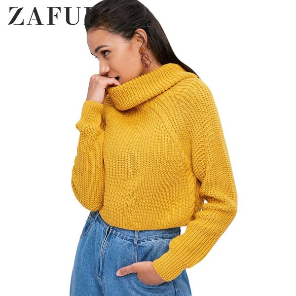 

zaful women roll neck raglan sleeve sweater long sleeve cable knit turtleneck cropped pullovers slimming short autumn, White;black