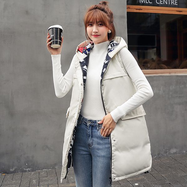 

2019 autumn and winter new style korean-style mid-length reversible hooded waistcoat women's korean-style down cotton warm vest, Blue;black